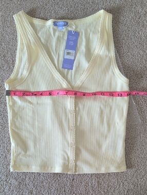 Cream Ribbed V-Neck Button Tank Top